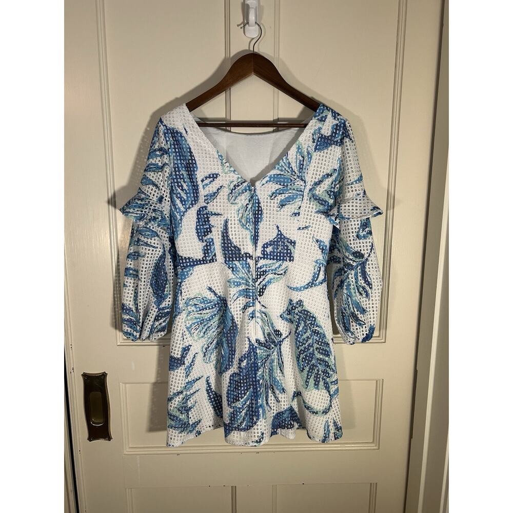 Lilly Pulitzer Floral Laurie Romper Womens Size 6 Blue White Beach Vacation - Picture 2 of 10